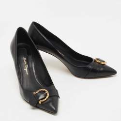 Pre Owned Salvatore Ferragamo Black Leather Pointed Toe Pumps Size 38.5