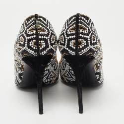 Pre Owned Salvatore Ferragamo Black/White Suede and Mosaic Embellished Pointed Toe Pumps Size 38