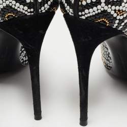 Pre Owned Salvatore Ferragamo Black/White Suede and Mosaic Embellished Pointed Toe Pumps Size 38