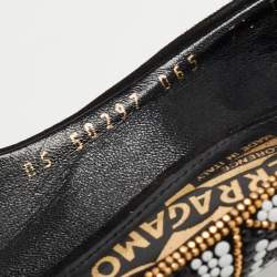 Pre Owned Salvatore Ferragamo Black/White Suede and Mosaic Embellished Pointed Toe Pumps Size 38