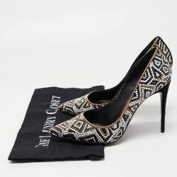 Pre Owned Salvatore Ferragamo Black/White Suede and Mosaic Embellished Pointed Toe Pumps Size 38