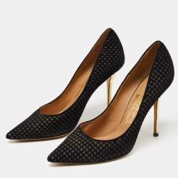 Pre Owned Salvatore Ferragamo Black Laser Cut Suede and Glitter Pointed Toe Pumps Size 39