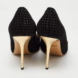 Pre Owned Salvatore Ferragamo Black Laser Cut Suede and Glitter Pointed Toe Pumps Size 39