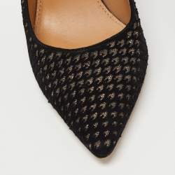 Pre Owned Salvatore Ferragamo Black Laser Cut Suede and Glitter Pointed Toe Pumps Size 39
