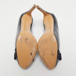 Pre Owned Salvatore Ferragamo Navy Blue Patent Vara Bow Pumps Size 35.5