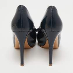 Pre Owned Salvatore Ferragamo Navy Blue Patent Vara Bow Pumps Size 35.5