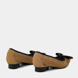 Pre Owned Salvatore Ferragamo Brown Knit Viva Ballet Flats Size 36.5