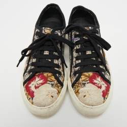 Pre Owned Salvatore Ferragamo Multicolor Embroidered Canvas Borg Sneakers Size 39.5