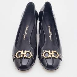 Pre Owned Salvatore Ferragamo Black Patent Leather Garda Gancini Logo Pumps Size 36