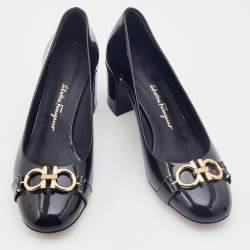 Pre Owned Salvatore Ferragamo Black Patent Leather Garda Gancini Logo Pumps Size 36