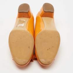 Pre Owned Salvatore Ferragamo Orange Patent Leather Vara Bow Pumps Size 40