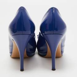 Pre Owned Salvatore Ferragamo Blue Patent Leather Vara Bow Pumps Size 40.5