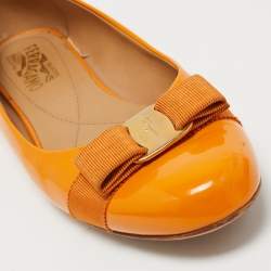 Pre Owned Salvatore Ferragamo Yellow Patent Leather Vara Bow Ballet Flats Size 40