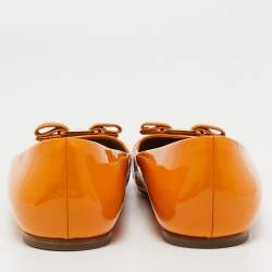 Pre Owned Salvatore Ferragamo Yellow Patent Leather Vara Bow Ballet Flats Size 40
