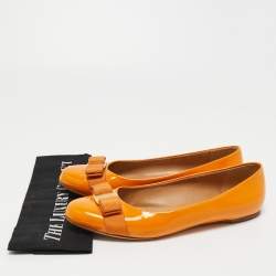 Pre Owned Salvatore Ferragamo Yellow Patent Leather Vara Bow Ballet Flats Size 40