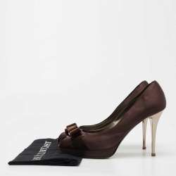Salvatore Ferragamo Brown Satin Vara Bow Peep Toe Pumps Size 40