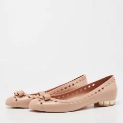 Pre Owned Salvatore Ferragamo Beige Rubber Vara Bow Ballet Flats Size 40.5