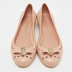 Pre Owned Salvatore Ferragamo Beige Rubber Vara Bow Ballet Flats Size 40.5