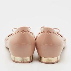 Pre Owned Salvatore Ferragamo Beige Rubber Vara Bow Ballet Flats Size 40.5