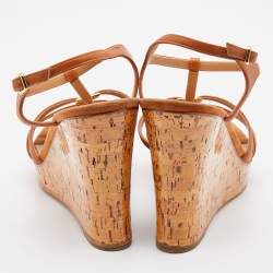 Pre Owned Salvatore Ferragamo Brown Leather Ankle Strap Platform Wedge Sandals Size 40