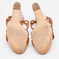 Pre Owned Salvatore Ferragamo Brown Leather Ankle Strap Platform Wedge Sandals Size 40