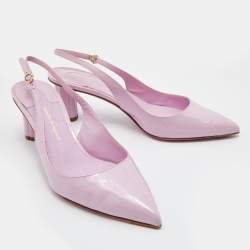 Pre Owned Salvatore Ferragamo Light Pink Patent Leather Pointed Toe Slingback Pumps Size 38