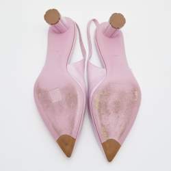 Pre Owned Salvatore Ferragamo Light Pink Patent Leather Pointed Toe Slingback Pumps Size 38