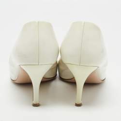 Pre Owned Salvatore Ferragamo White Leather Vara Bow Peep Toe Pumps Size 40
