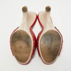 Pre Owned Salvatore Ferragamo Red Pleated Leather Open Toe Wedge Sandals Size 39.5