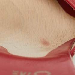 Pre Owned Salvatore Ferragamo Red Pleated Leather Open Toe Wedge Sandals Size 39.5