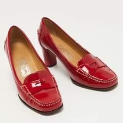 مملوكة مسبقًا Salvatore Ferragamo Red Patent Leather Penny Slip On Loafers Size 37.5