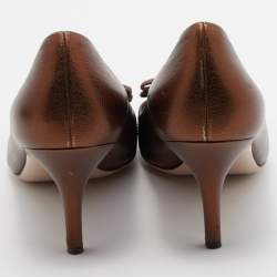 Pre Owned Salvatore Ferragamo Metallic Brown Leather Vara Bow Pumps Size 38.5