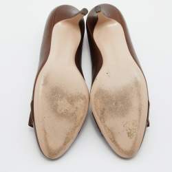 Pre Owned Salvatore Ferragamo Metallic Brown Leather Vara Bow Pumps Size 38.5