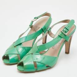 Pre Owned Salvatore Ferragamo Green Patent Leather Criss Cross Slingback Sandals Size 39