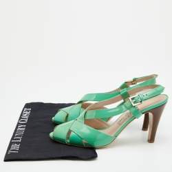Pre Owned Salvatore Ferragamo Green Patent Leather Criss Cross Slingback Sandals Size 39