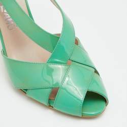 Pre Owned Salvatore Ferragamo Green Patent Leather Criss Cross Slingback Sandals Size 39