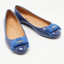 Pre Owned Salvatore Ferragamo Blue Leather Varina Ballet Flats Size 38.5