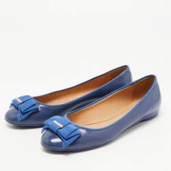 Pre Owned Salvatore Ferragamo Blue Leather Varina Ballet Flats Size 38.5