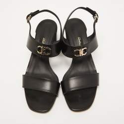 مملوكة مسبقًا Salvatore Ferragamo Black Leather Cayla Ankle Strap Sandals Size 38.5