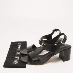 مملوكة مسبقًا Salvatore Ferragamo Black Leather Cayla Ankle Strap Sandals Size 38.5