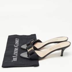 Salvatore Ferragamo Black Patent Leather Vara Bow Sandals Size 37.5
