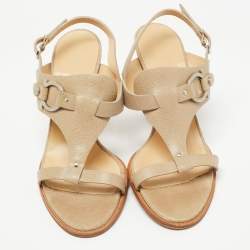 مملوكة مسبقًا Salvatore Ferragamo Beige Textured Leather Slingback Sandals Size 38.5