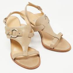 مملوكة مسبقًا Salvatore Ferragamo Beige Textured Leather Slingback Sandals Size 38.5