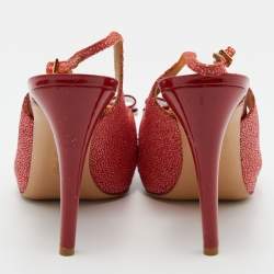 Salvatore Ferragamo Orange Suede Bow Peep Toe Slingback Sandals Size 39