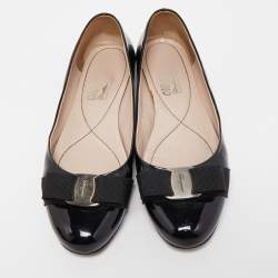 Pre Owned Salvatore Ferragamo Black Patent Leather Varina Ballet Flats Size 38