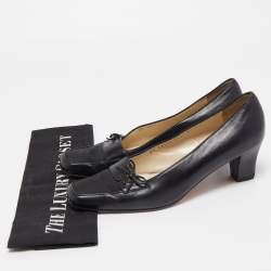 مملوكة مسبقًا Salvatore Ferragamo Black  Leather Bow Block Heel Pumps Size 37.5