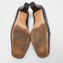 مملوكة مسبقًا Salvatore Ferragamo Black  Leather Bow Block Heel Pumps Size 37.5