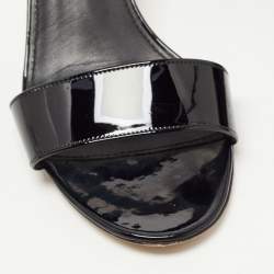 Salvatore Ferragamo Black Patent Leather Azalea Ankle Strap Block Sandals Size 37