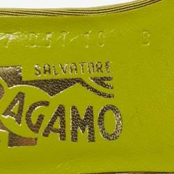 Pre Owned Salvatore Ferragamo Green Patent Leather and Canvas Vara Bow Strappy Slide Sandals Size 40.5