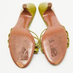 Pre Owned Salvatore Ferragamo Green Patent Leather and Canvas Vara Bow Strappy Slide Sandals Size 40.5